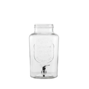 location Dijon de distributeur à boisson en verre transparent avec robinet stop‑goutte, idéal pour bars à jus, cocktails et événements.