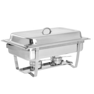 Location à Dijon de Chafing dish inox 60x37x33 cm. Chauffe au gel avec cartouche incluse. Idéal pour buffets, traiteurs, mariages et maintien au chaud professionnel.