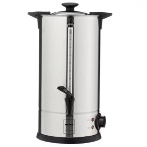 Percolateur à café en inox 15 litres avec robinet et indicateur de niveau, idéal pour événements, buffets et services professionnels.