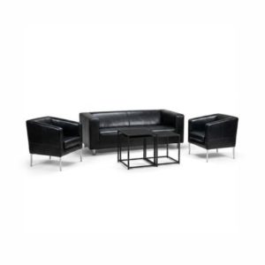 Location de canapé, fauteuils en cuir et table basse gigogne. Location ensemble Cuir Loc'Ambiances