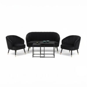 Location ensemble velvet composé de canapé, fauteuil et table gigogne disponible à la location chez Loc'Ambiances